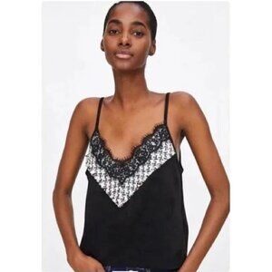Zara Black Faux Suede Wool Tweed Embroidered Tank Top M